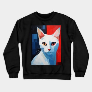 White Cubism Cat Crewneck Sweatshirt